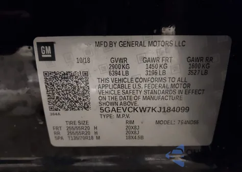 2019 Buick Enclave Awd Avenir from USA, damaged, VIN 5GAEVCKW7KJ184099